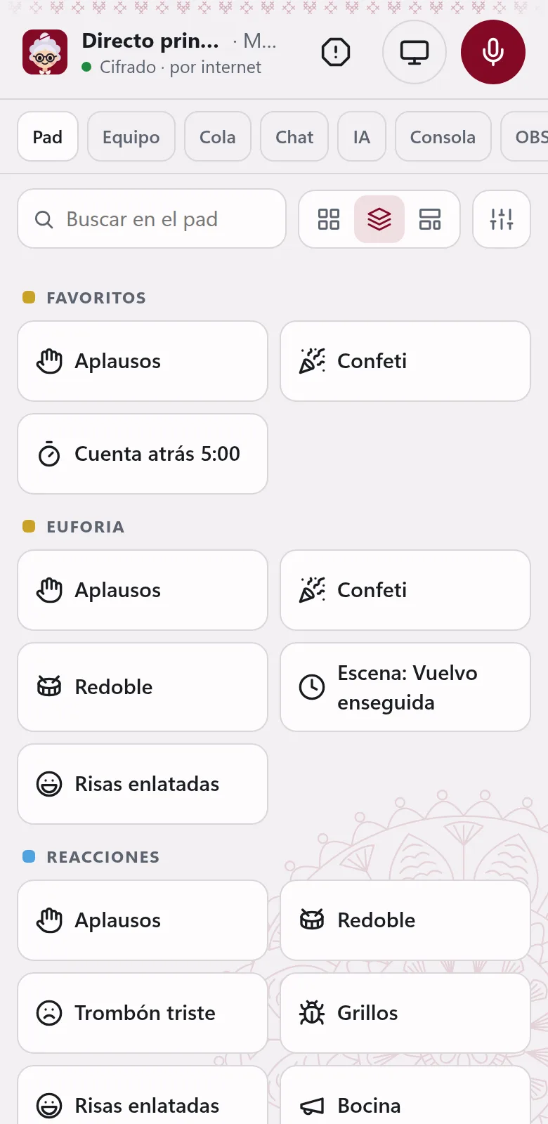 El pad en el móvil, por grupos.