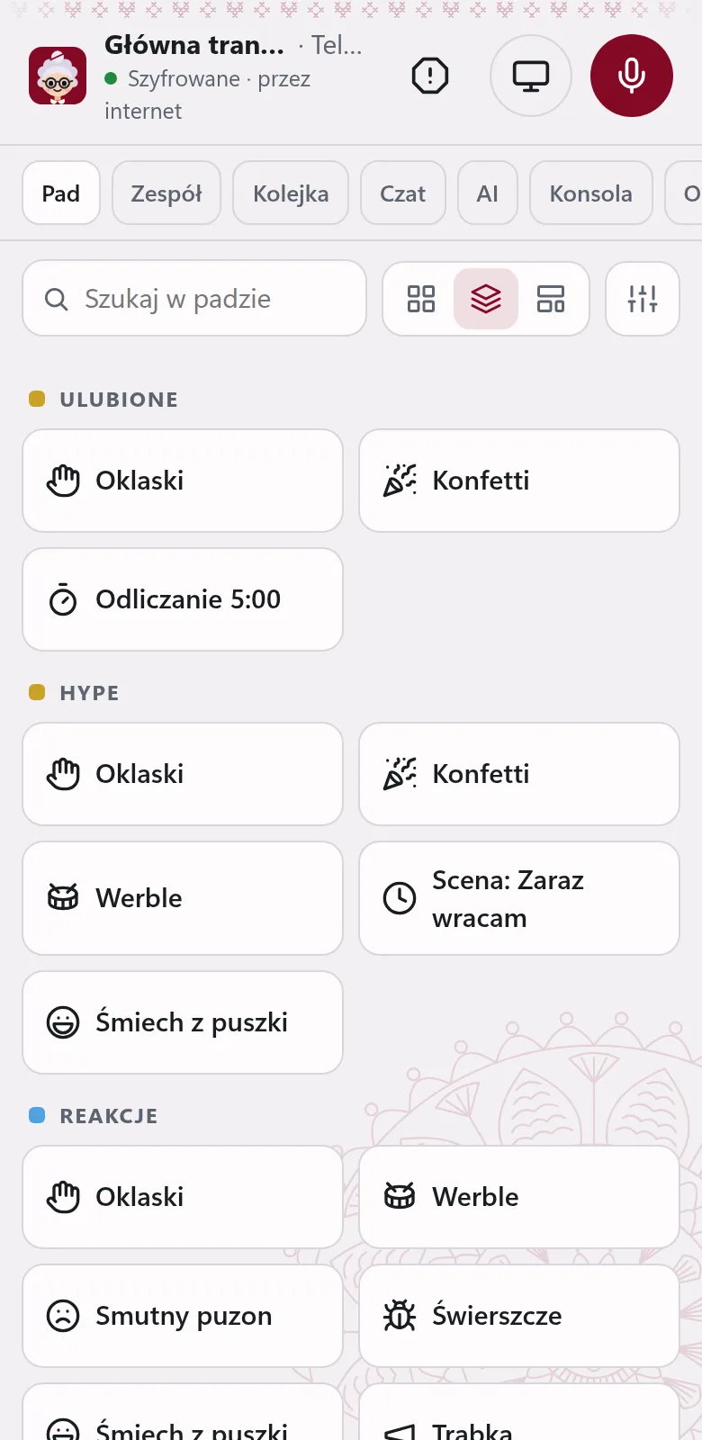 Pad w telefonie, według grup.